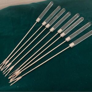 Vintage Stainless Steel (set of 8) Fondue/Dipping Forks Clear Acrylic Handles